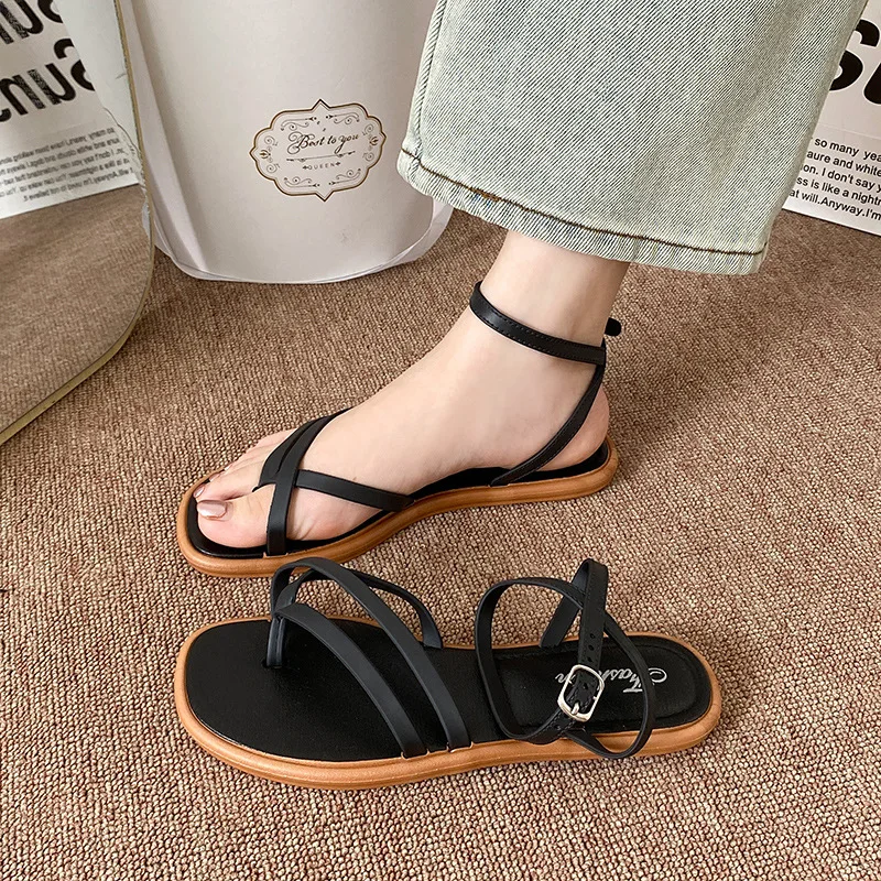2026 Summer Women's Cross Strap Slide sandals Comfortable Lightweight Toe Loop Beach Shoes with Casual Solid Color Design for