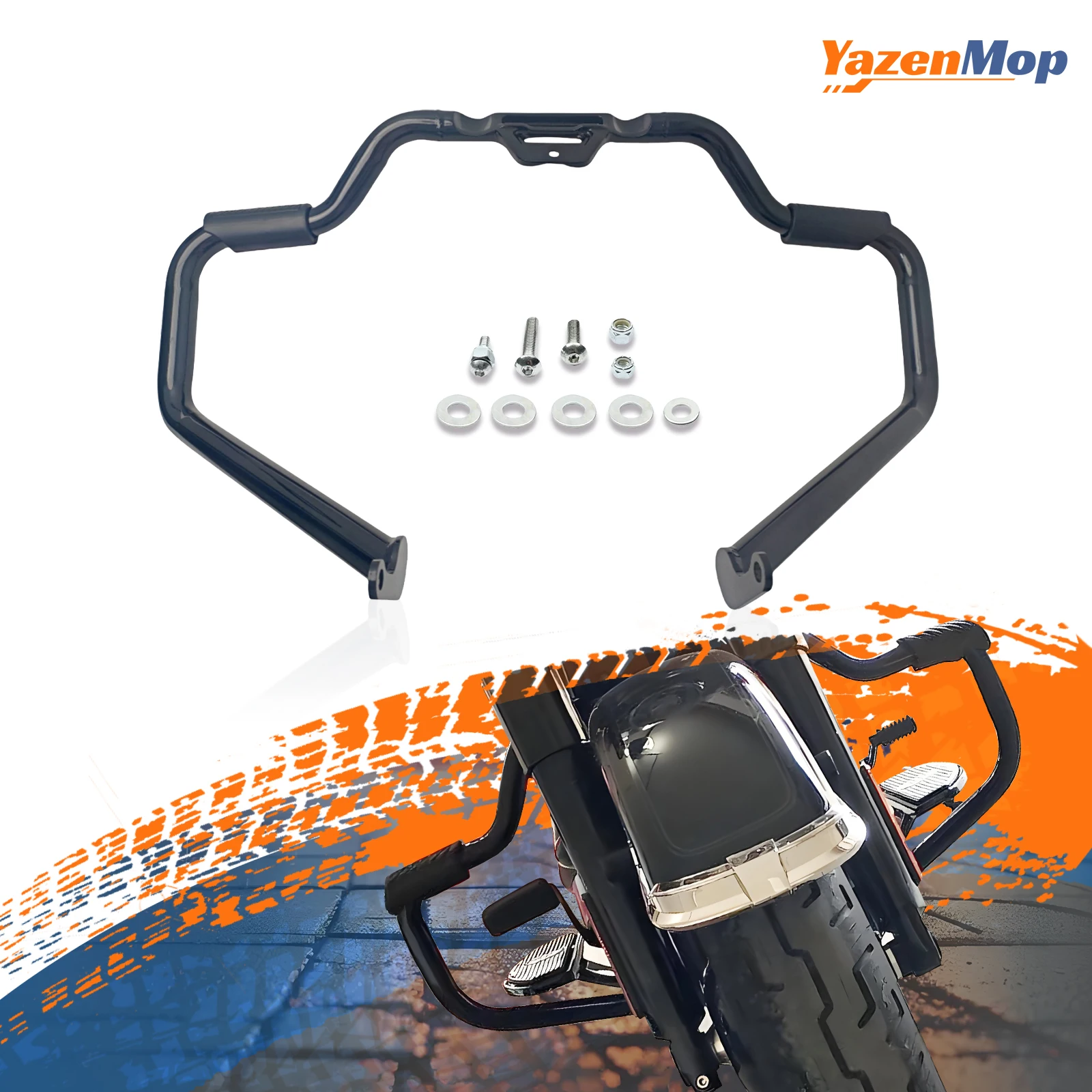 

Mustache Engine Guard Crash Bar Black for Harley Davidson 2018-up Softail Fat Boy Street Bob Low Rider Breakout Slim