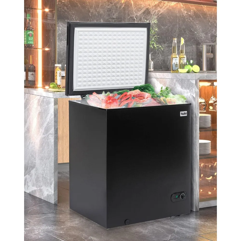 Chest Freezer, 5.0 Cu Ft Deep Freezer  with 7 Level Adjustable Thermostat, Compact Freezer with Top Open Door (Black)