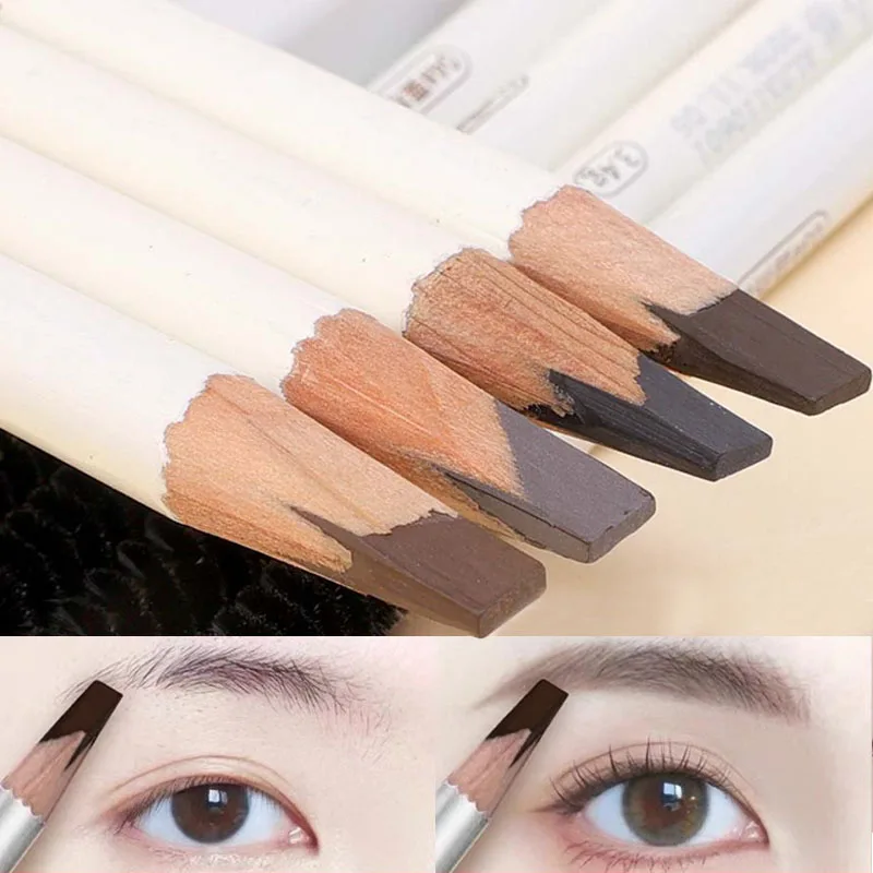 Professional Double-Ended Wood Eyebrow Pencil Waterproof Lasting Matte Eyebrow Tattoo Tint Pen with Brush Brow Makeup Cosmetics