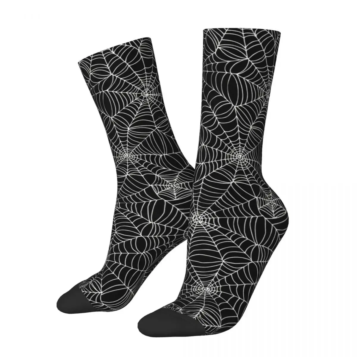 

Funny Crazy Sock for Men Spider Web White On Black By Cecca Vintage Quality Pattern Printed Crew Sock Seamless Gift