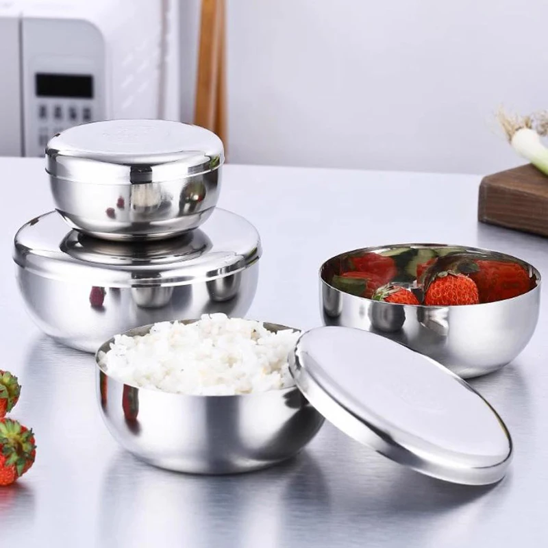 وعاء من الفولاذ المقاوم للصدأ وعاء أرز كوري كبير مطبوخ مع غطاء طبقة واحدة وعاء أرز على البخار أدوات مائدة مضادة للحرق/السقوط