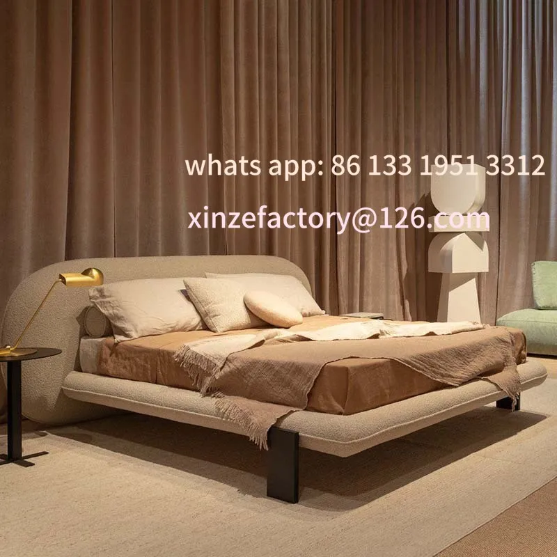 

Customizable master bedroom wabi-sabi double bed 1.8 meters lamb wool modern minimalist cream wind big white bed