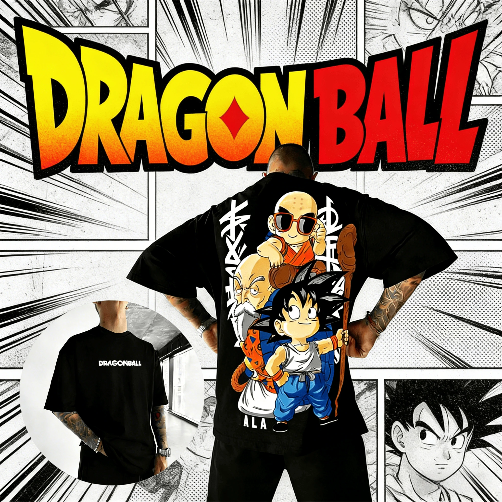 

Летняя футболка оверсайз «Драгон Болл» 2026 года, высокое качество, 100% хлопок, с принтом Гоку, Криллина, Мастера Роши, унисекс, ретро, повседневная