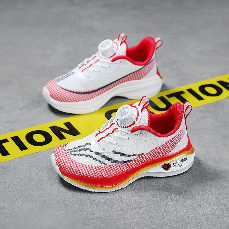 Boys' sports shoes - 2026 new style - Children's rotating buckle breathable mesh upper large size children's running shoes