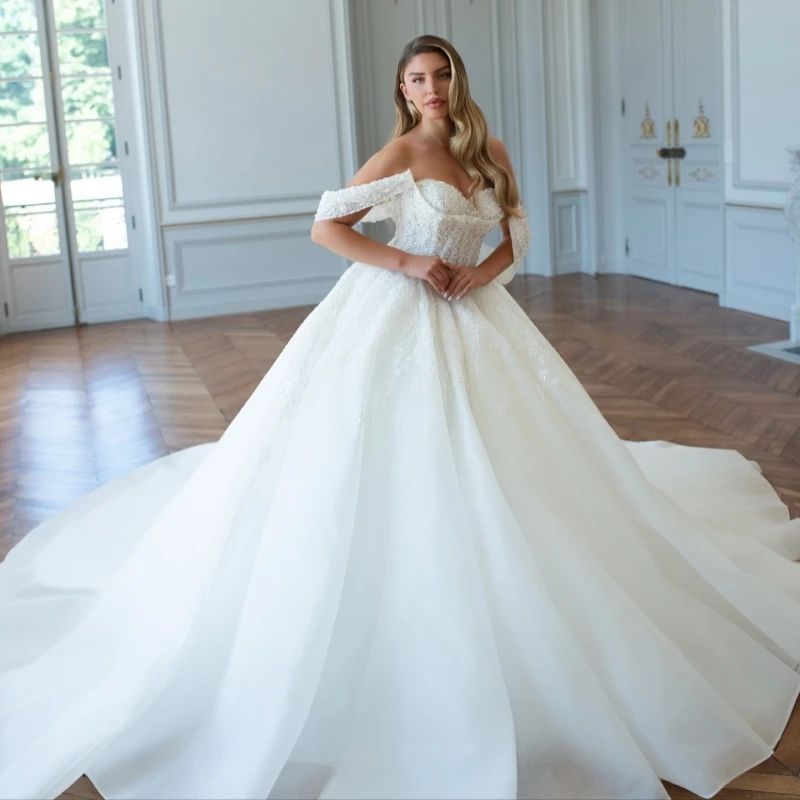 

Luxury White Dubai Arabic Mermaid Wedding Dresses A-Line Applique Lace Beading Crystal Court Train Wedding Dress Bridal Gowns