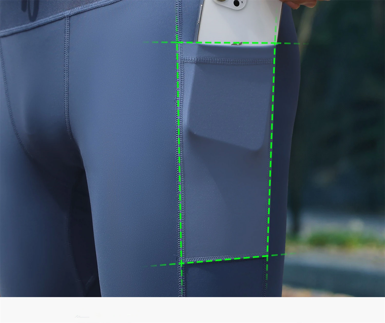 Herren-Mul-Pocket-Kompressions-Radhose, Laufhose, Fitness-Tights, Schnelltrocknende, Elastische Hose mit 6 Taschen – Detail 8