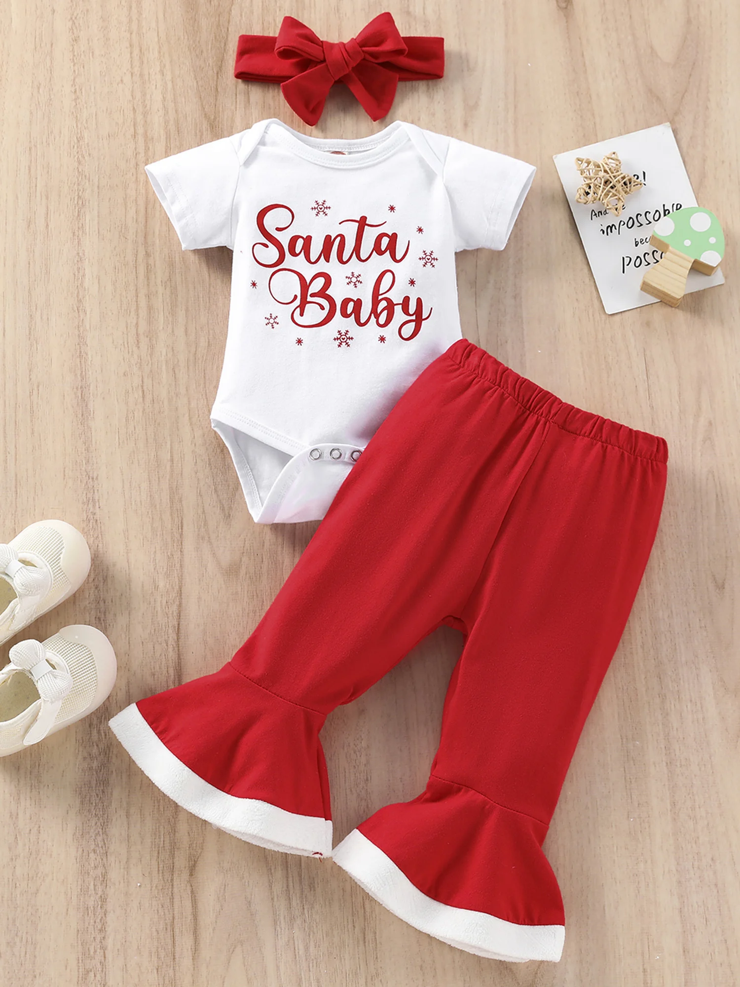 3Pcs Christmas Baby Boys Romper Set Santa Claus Printed Long Sleeve Bodysuit Striped Pants Hat for Winter Party