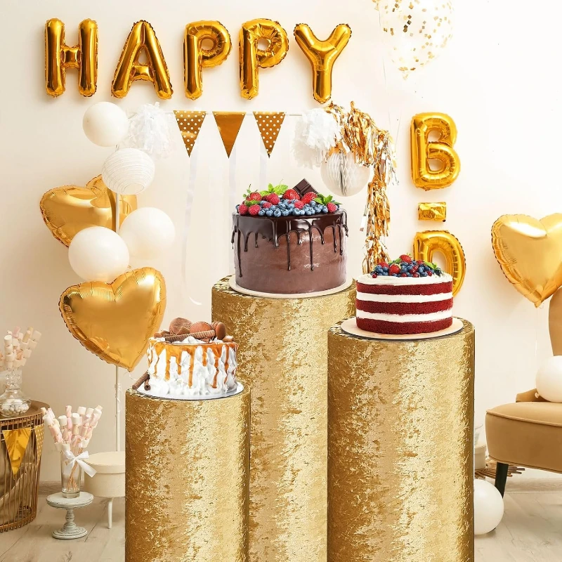 

1PC High-Quality Velvet Elastic Spandex Cylinder Stand Covers for Baptism Wedding Birthday Party Decoration Plinth Cover Only