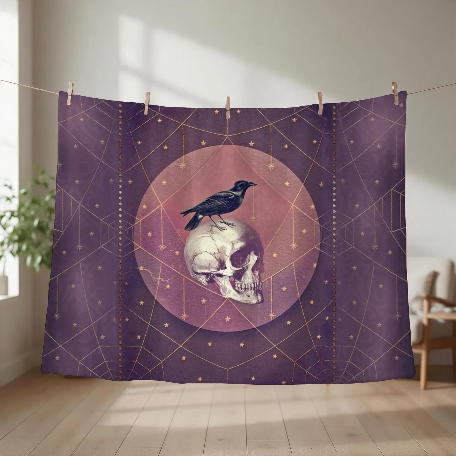 Crow and Skull Collage Throw Blanket couch cozy soft plush fuzzy picnic outdoor blanket