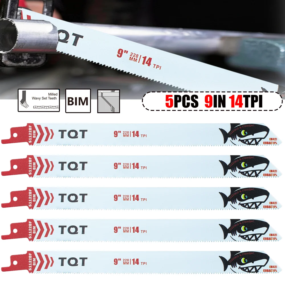 

5Pcs 228mm Reciprocating Saw Blades, 14Tpi 9 Inch Bi-Metal with Cobalt Demolition Blades for Pallet Repair, Wood with Nails