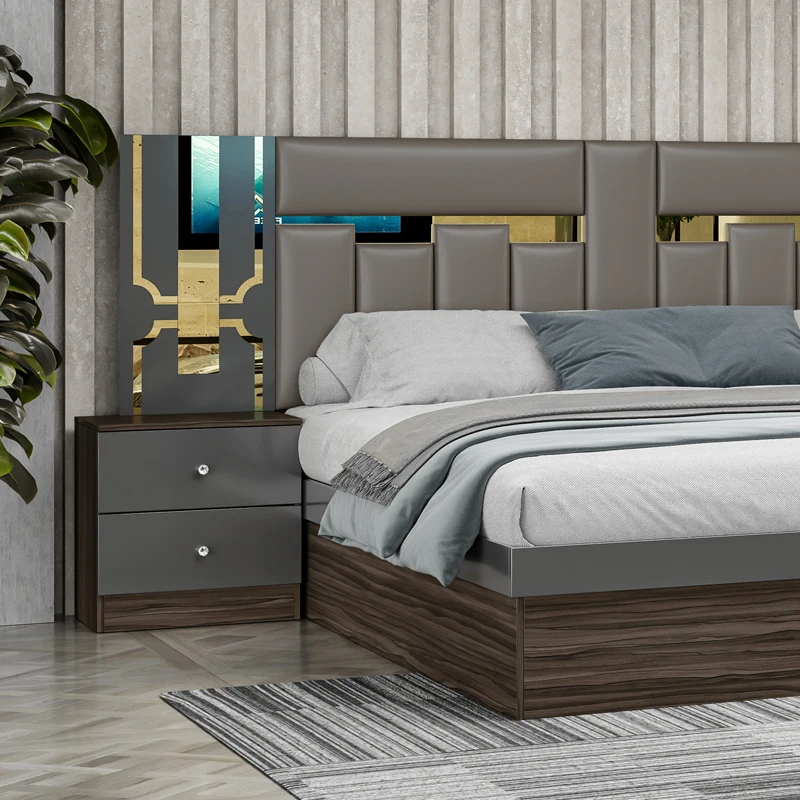 &Foshan Wholesale Price King Size Wooden Leather Bed Room Home Modern Luxury Cheap Full Mdf Bedroom Furniture Set - view 6