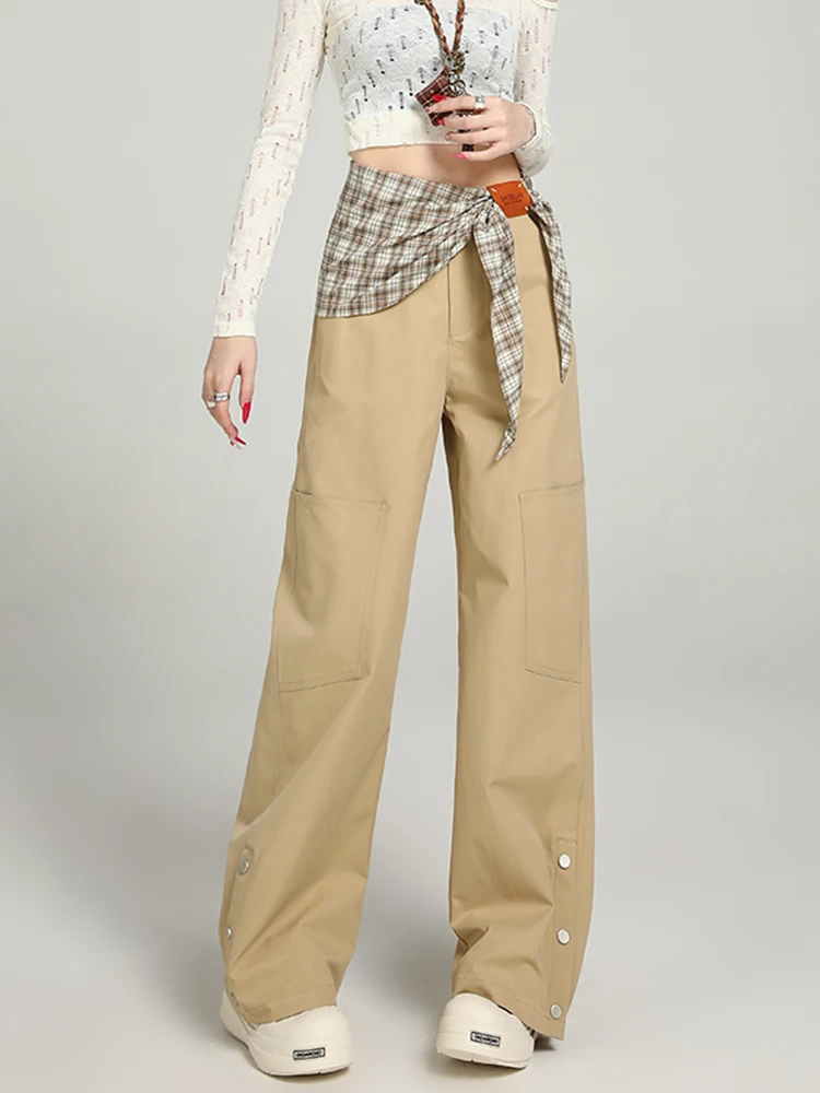 

Широкие брюки цвета хаки с высокой талией, свободные женские повседневные брюки на осень-зиму, модные прямые брюки для повседневной носки