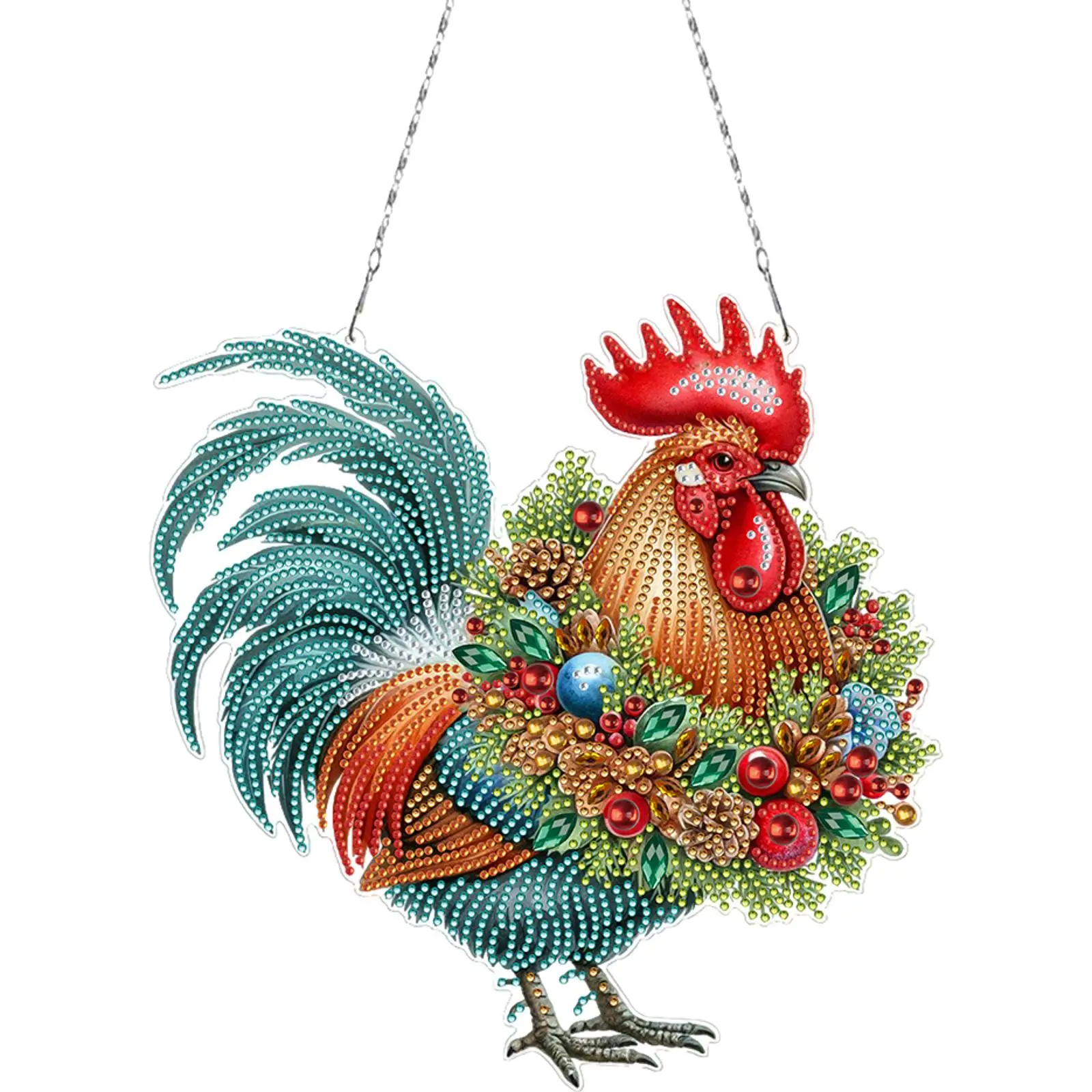 

2D/Flat Xmas DIY Diamond Art Acrylic Pendant Wall Door Decoration (Farm Chicken)