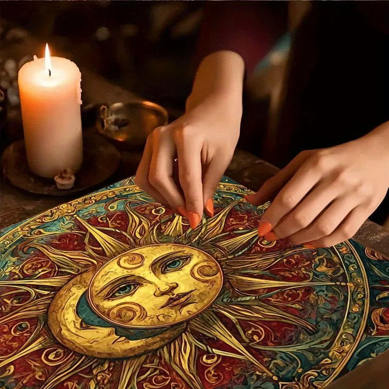 1pc Gorgeous Sun and Moon Pattern Tarot Tablecloth, Altar Cloth for Divination and Fortune Telling Card Games