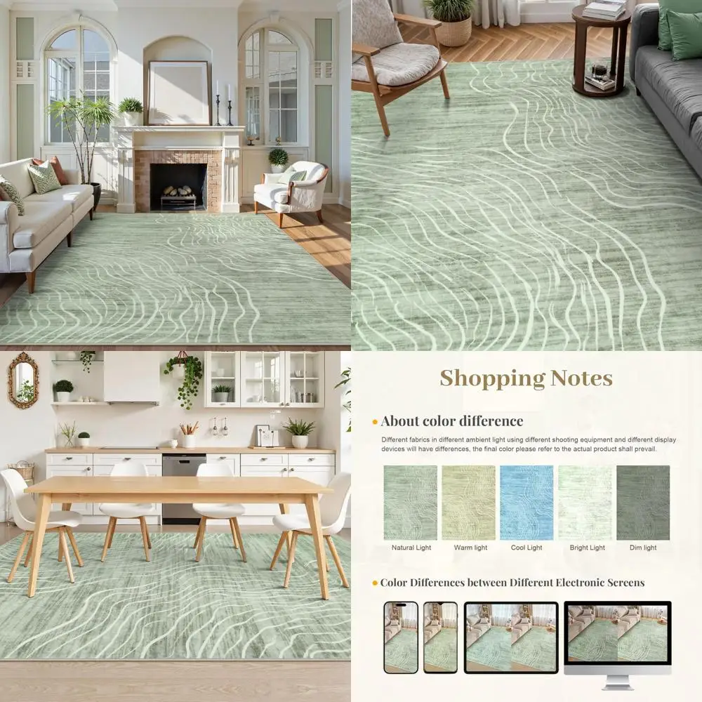 

Modern 8x10 Area Rugs for Living Spaces, Abstract Non-Slip Washable, Minimalist Striped Neutral Nursery Carpets