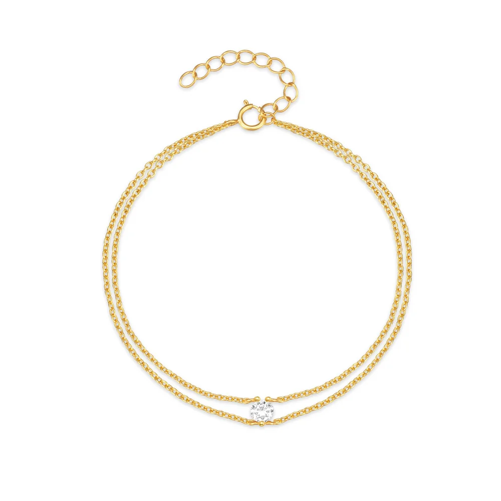 BOAKO-pulsera de plata de ley 925 con doble capa para mujer, brazalete de lujo ligero de circonita, ajustable, Color dorado