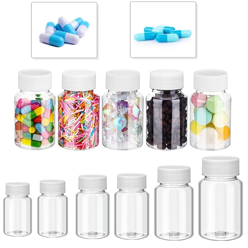 Botellas de plástico para pastillas, 10 piezas, 15ml-100ml, dispensador de medicina vacío con tapas de sellado, contenedor de cápsulas para cocina, líquido y cosmético