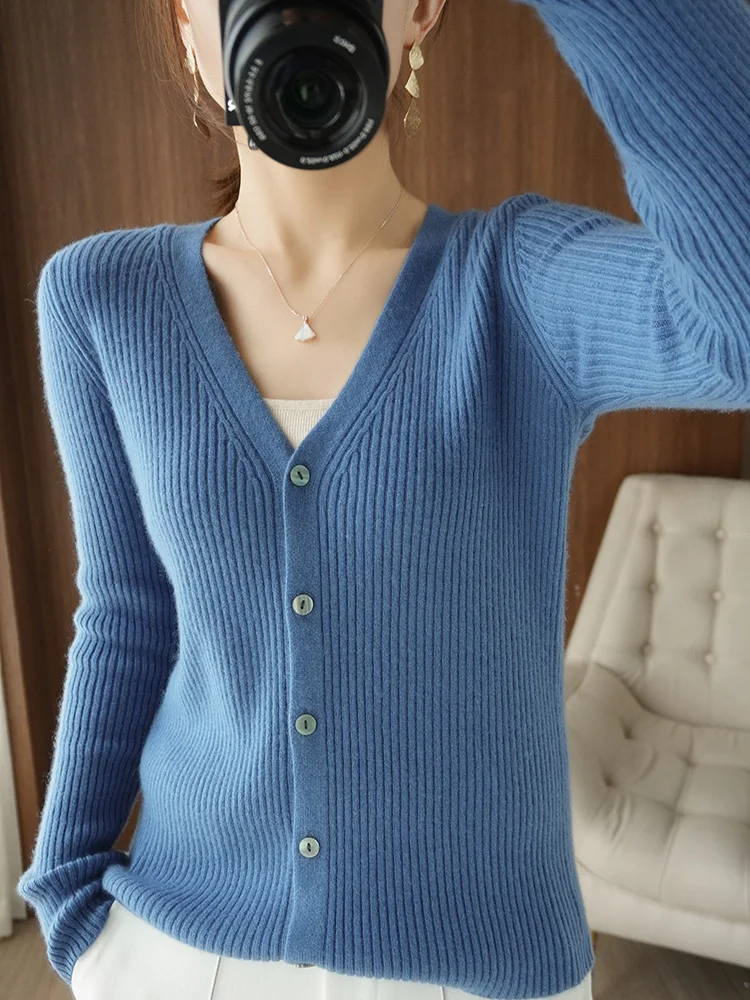 MODERN NEW SAGA Women Cardigan Sweater Spring Wool Knitted Sweater Long Sleeve Autumn Soft Slim Sweater Cardigans Korean Fashion