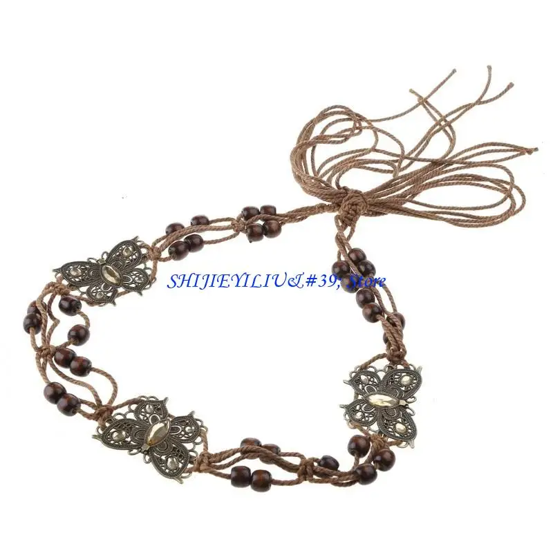 

E21F Vintage Tassel Cotton Rope Waist Chain Woven Waist Belts for Dress Dance Show