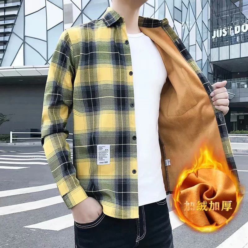 秋/冬の新ファッショントレンド肥厚暖かいチェック柄シャツメンズカジュアルルーズスポーツ大きいサイズ高品質長袖シャツ