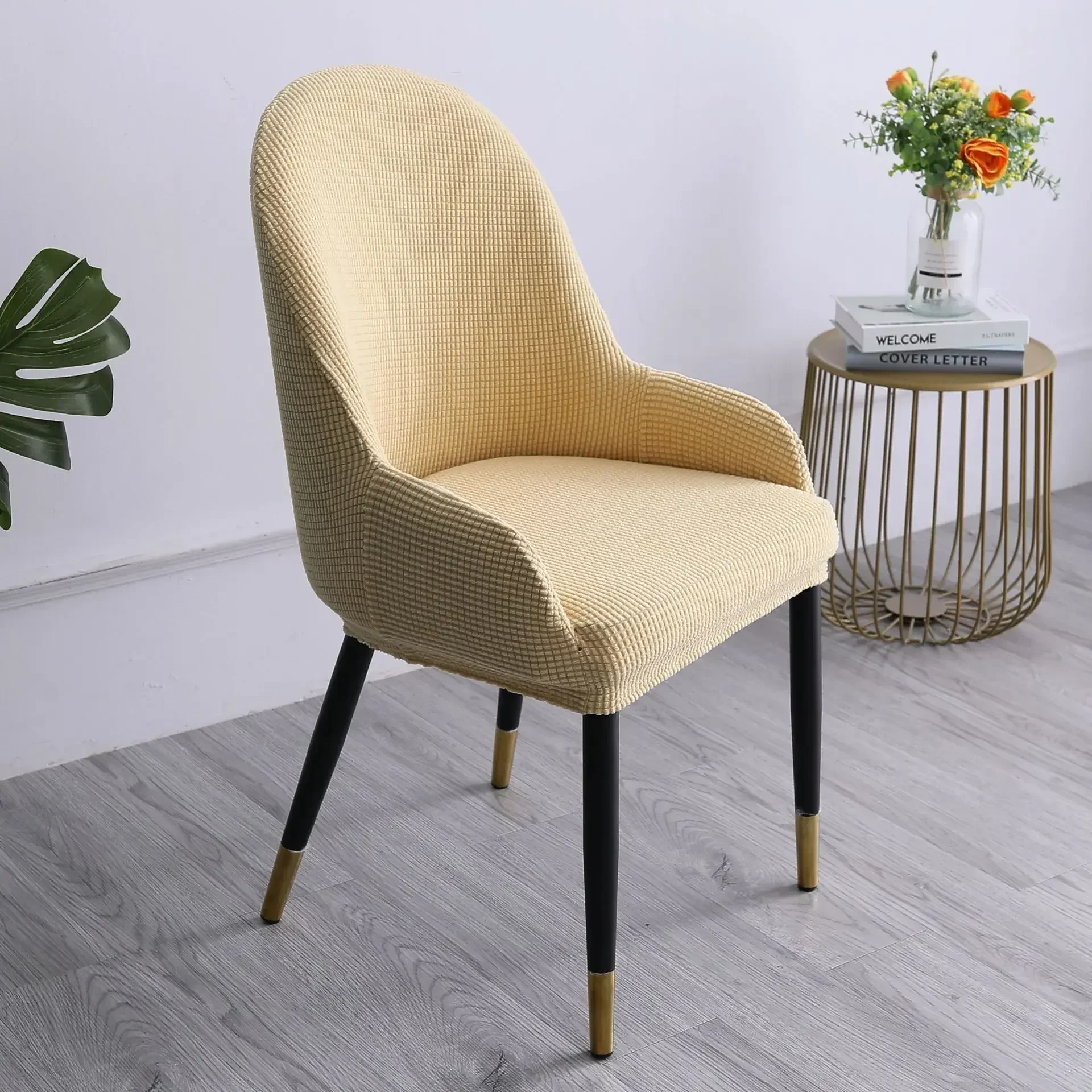 Modern Curved Shaped Semi Circular Dining Table and Chair Covers Integrated Backrest Simple and Elastic Chair Cover