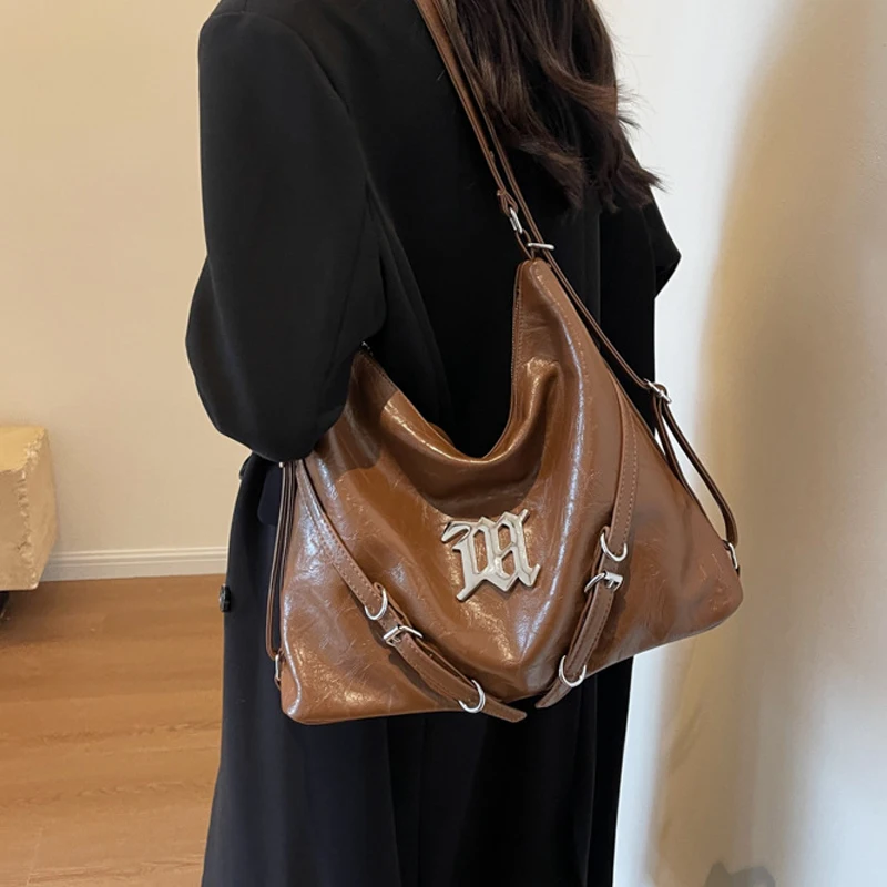 Vintage PU Oil Wax Skin Tote Bucket Bags For Women Luxury Designer Handbags And Purses 2023 New In Travel Backpack Shoulder