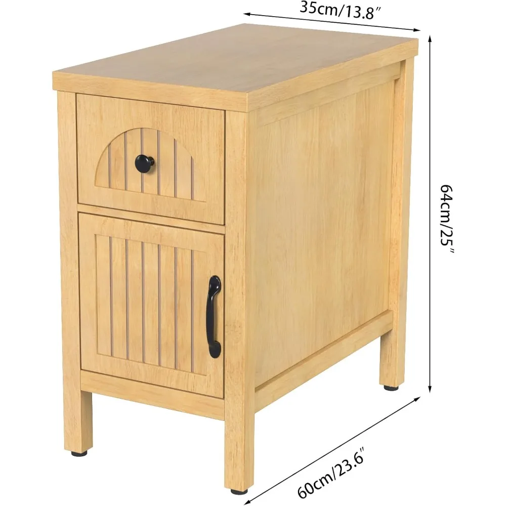 Compact Wooden Nightstand, Rustic Farmhouse Side Table, Vintage-Inspired Mid Century End Table, Mini Sofa Side Table with Storag