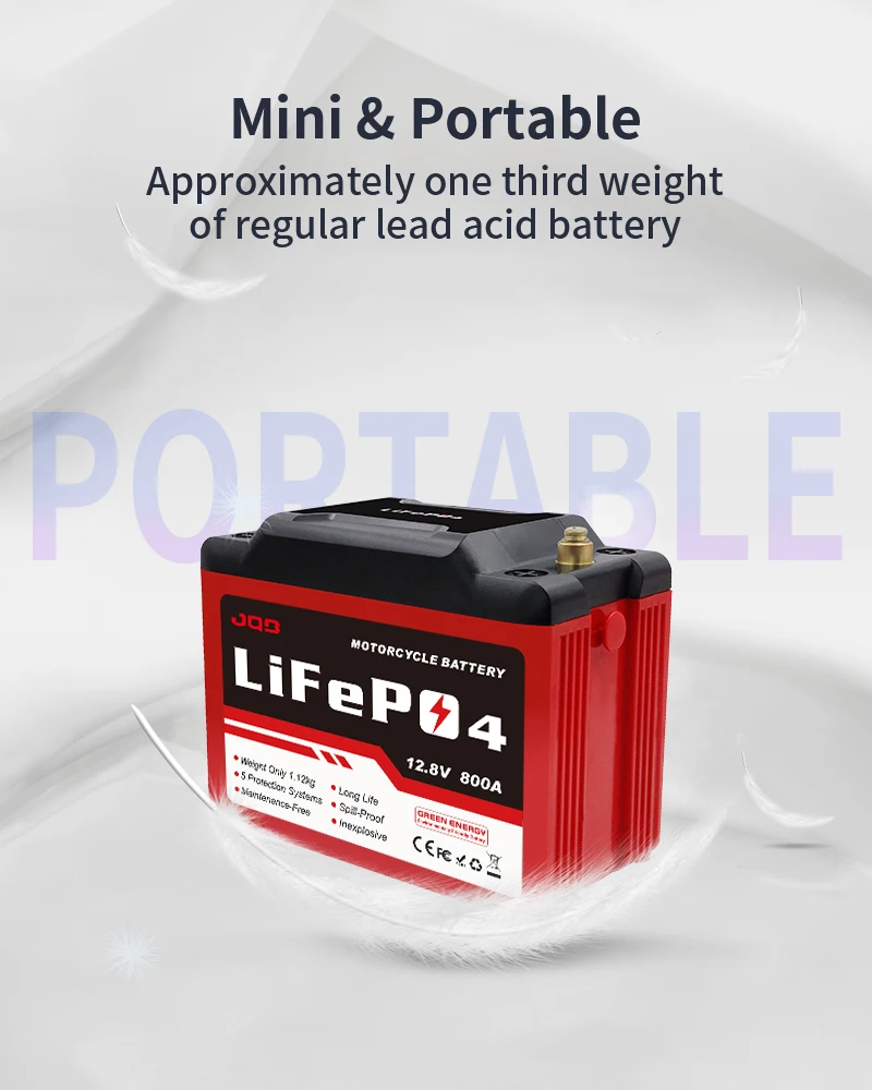 JQB LiFePO4 12.8V 8Ah Battery High Performance Starting Motor Accessories Motorcycle Battery 800A