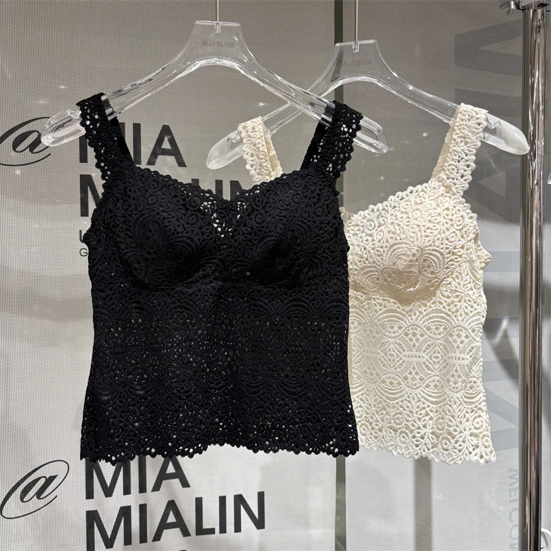 Miaolin 9524 Chaleco con tirantes de encaje Ropa interior para mujer Copa de una pieza Sexy Bal Brtte Top versátil Sle francés Slim Fit