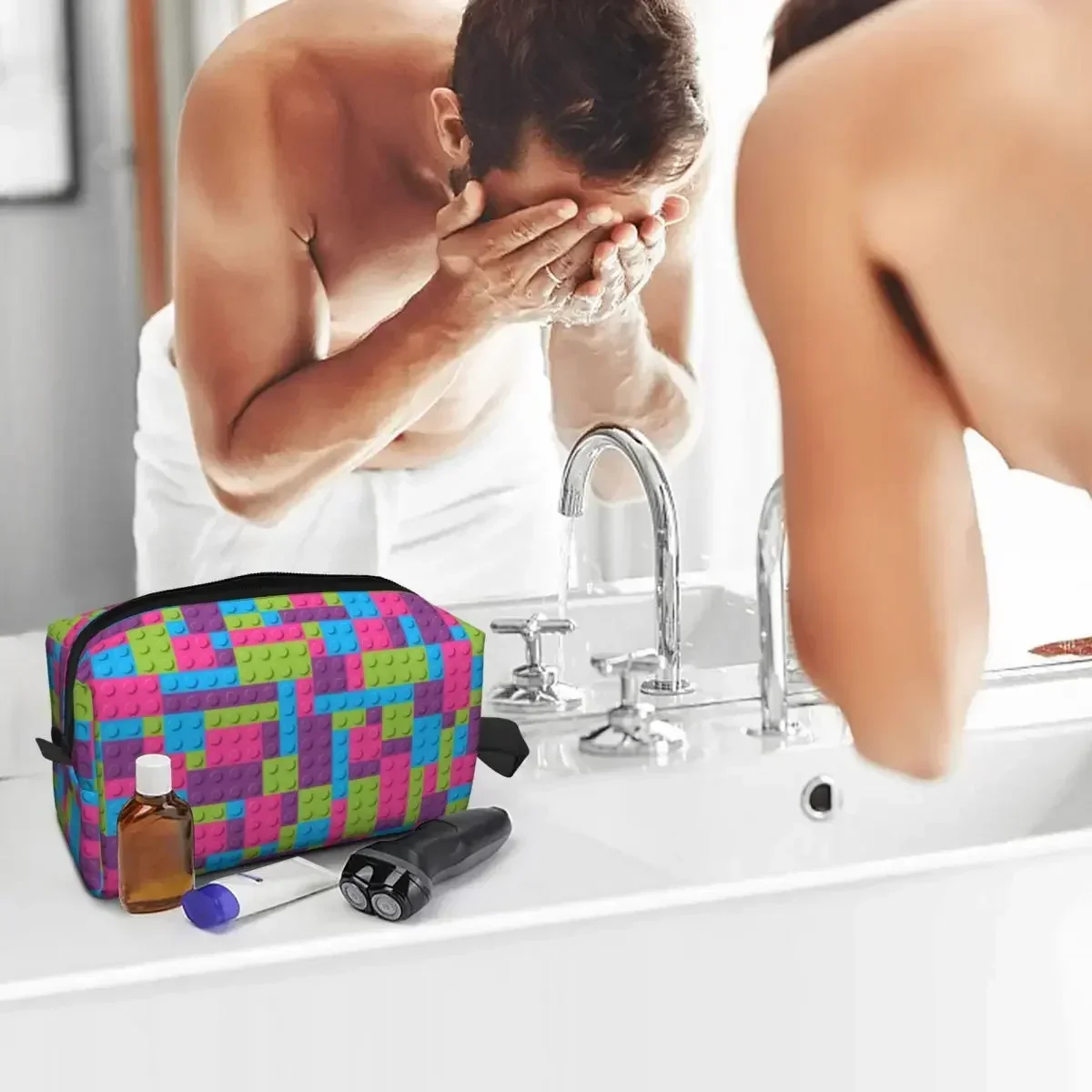 Custom Travel Building Plastic Brick Toy Blocks Toiletry Bag Makeup Cosmetic Organizer Women Beauty Storage Dopp Kit Case image 6