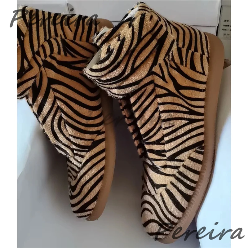 Leopard Print Fur High-Top Boots Solid Thick Soled Round Toe Lace-Up Casual Sneakers Autumn Winter Trendy Versatile Men's Shoes