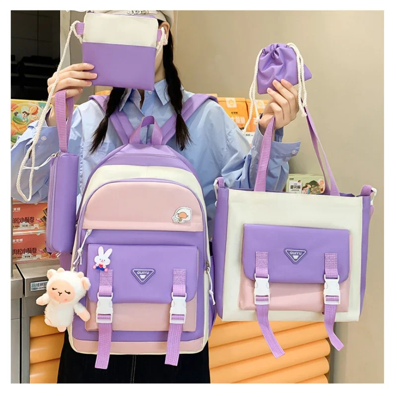 Youth Student Backpack Five-piece Set 4-6 Grade Students Back To School Backpack Cute Girls Must-have Daily Schoolbag