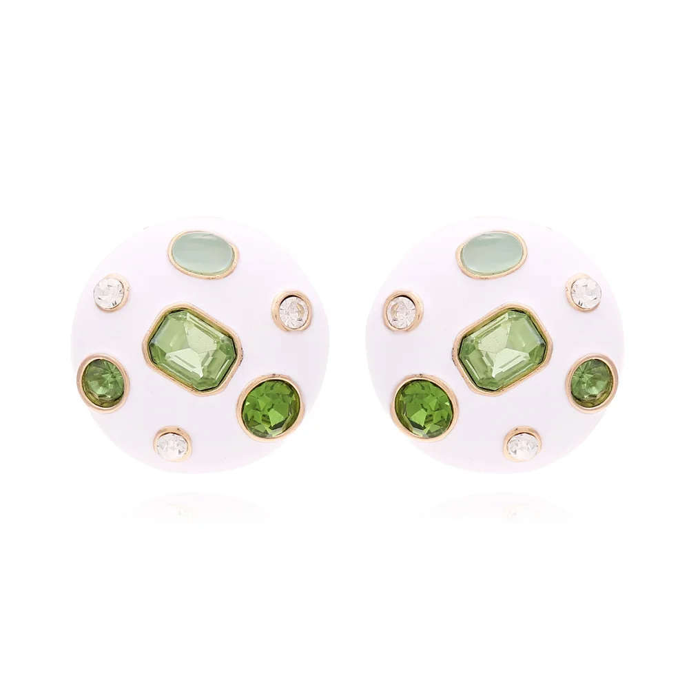 Korean fresh design sense round alloy drip oil diamond stud earrings high sense colored diamond enamel earrings Hong Kong style