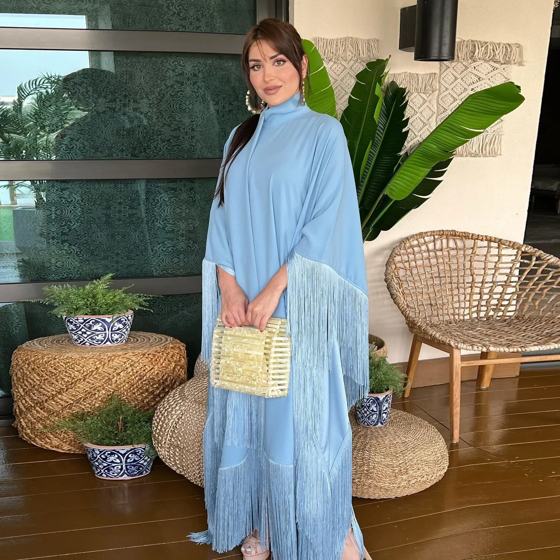 فساتين سهرة متواضعة بأكمام تشبه جناح الخفّاش وشرابة قفطان خفيف المشمش كوربان عيد الأضحى فساتين سهرة مغربية تركيا دبي عباية #5