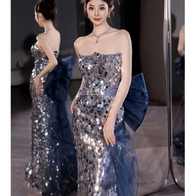 Silver Toast Clothing Banquet Performance Host Dress