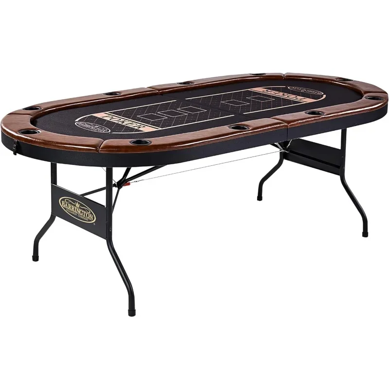 Barrington Charleston 10 Player Folding Poker Table, Oval Card Table, Casino Style Tournament Poker Table with Padded Rails and