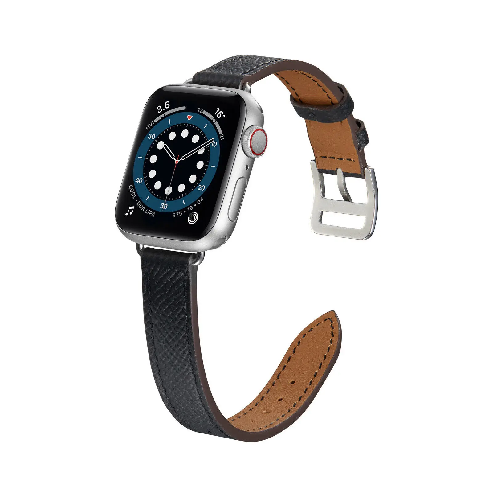 Genuine Leather Narrow Grid Route Metal Buckle Band Strap For Apple Watch 8 7 6 5 4 3 2 1 SE SE2 41mm 45mm 40mm 44mm 38mm 42mm