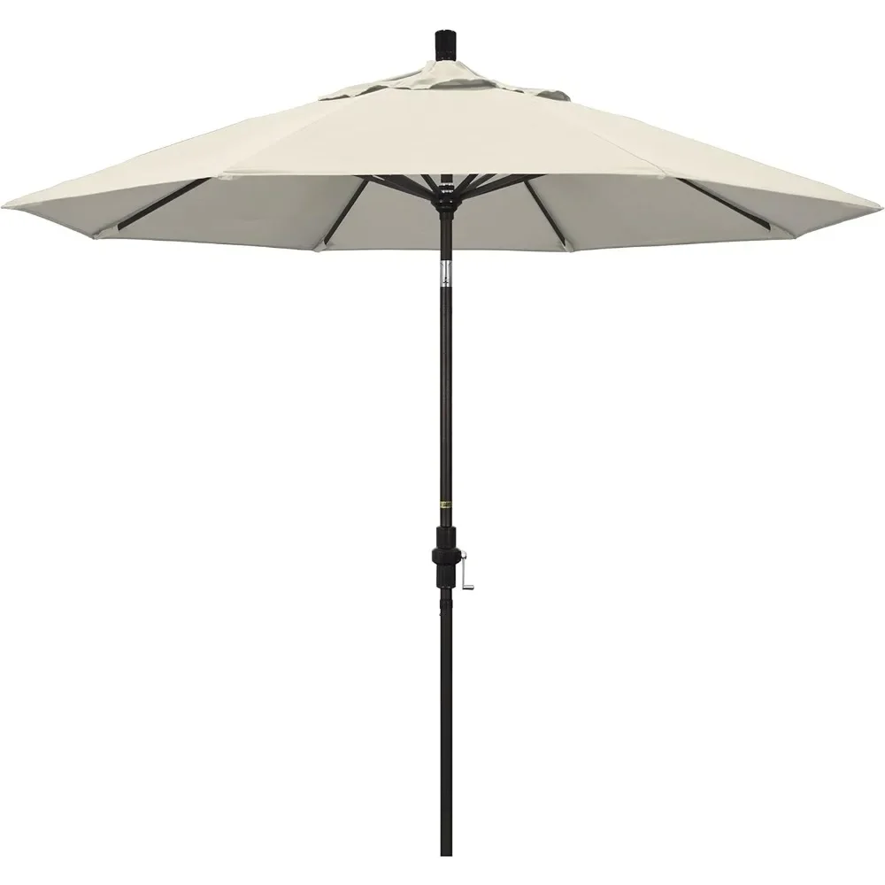 9' Round Aluminum Market Umbrella, Crank Lift, Collar Tilt, Bronze Pole, Antique Beige Olefin