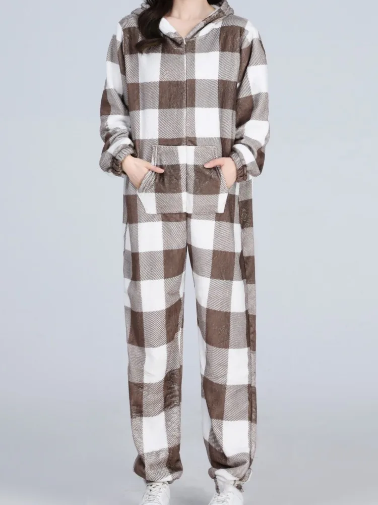 XL-5XL Plus Size Jumpsuits Autumn Winter Rompers Overalls Women's Grid 3XL Big Size Jumpsuit Casual Fashion Long Sleeve Jumpsuit