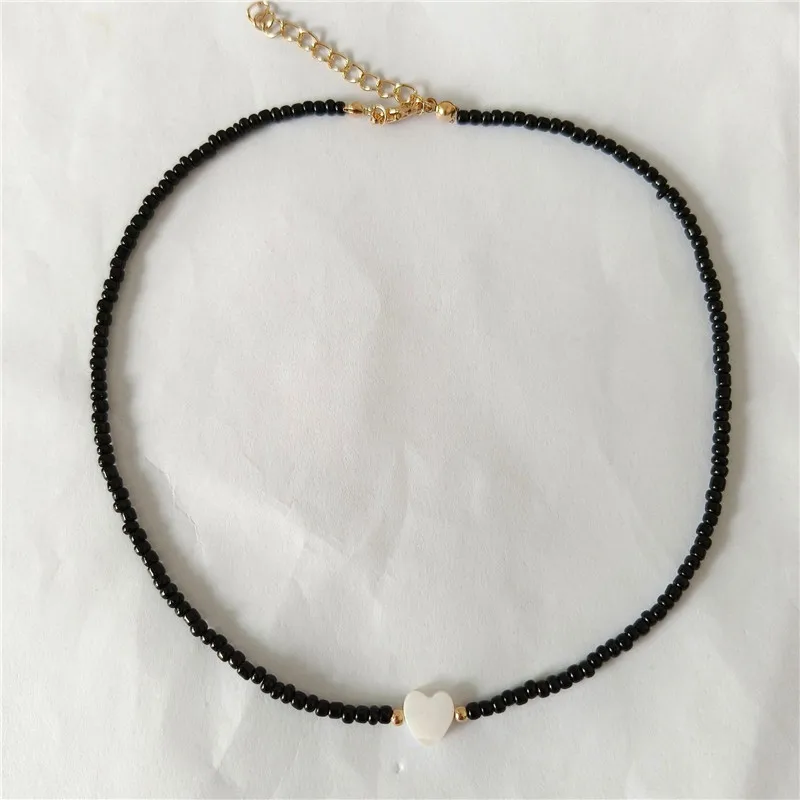 Handmade Multicolor Seed Beads Necklace for Women Multicolor Sweet Heart Pendants Necklace Summer Girls Choker Collar Fashion