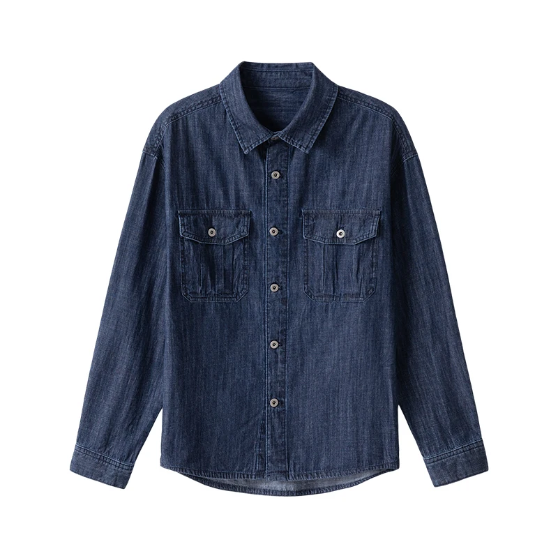 2025 Autumn Simple Versatile Pure Cotton Original Color Denim Shirt Jacket High Quality Stretch Slim Fit Comfortable Male Jacket