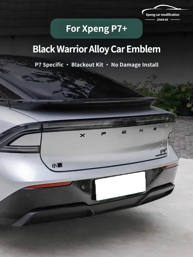 For XPENG P7+ 2025 2026 2027 Full Blackened Car Logo Matte Black Front Rear Emblem Black Warrior Modified Accessories