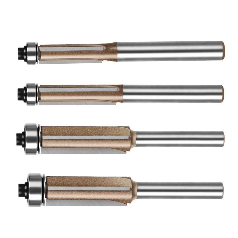 

【CLEARANCE】4PCS 6Mm Shank Three-Blade Double Bearing Flush Trim Bit Router Bit Professional Woodworking Milling Cutter For Wood
