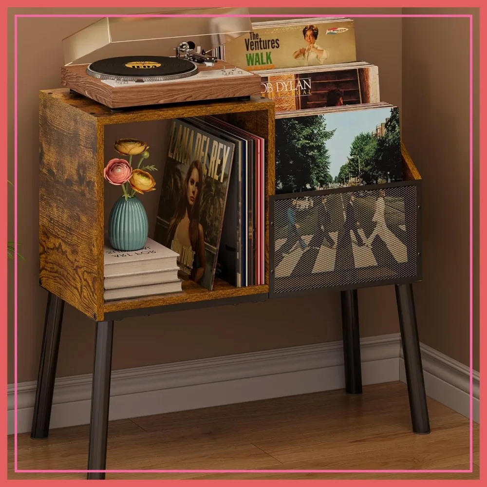 

3-Tier Record Player Stand with Storage, Holds 200 Vinyl Albums, Vintage Turntable Table for Living Room, Bedroom