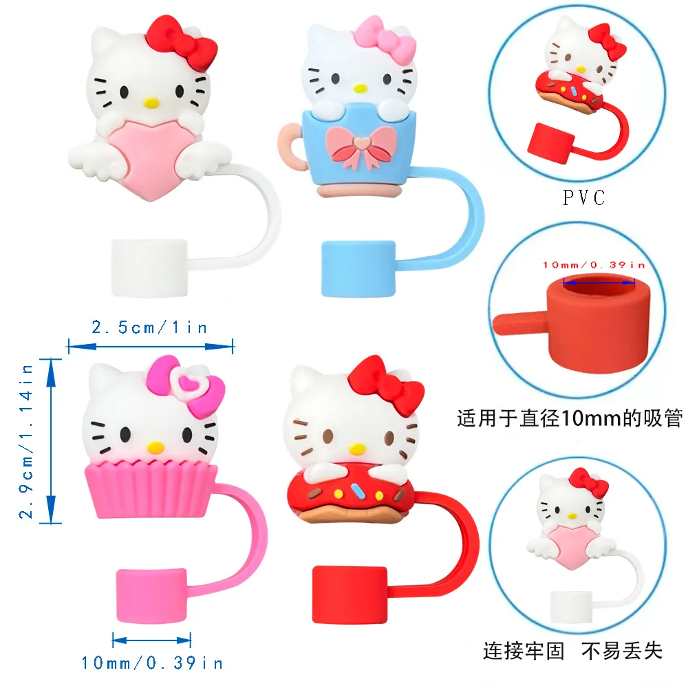 HelloKitty 밀짚 커버 캡 10mm 방진 재사용 가능한 밀짚 팁 스탠리 컵 용 뚜껑 누출 방지 방진 밀짚 커버 선물