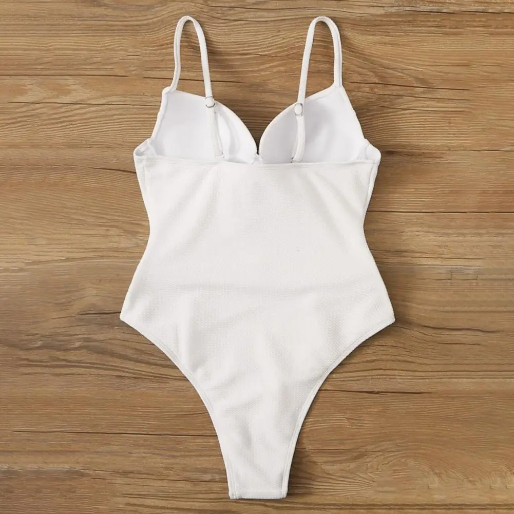 

Attractive Stretchy Backless Quick Drying Solid Color Sling Belt One Piece Swimsuit Bodysuit Swimwear Triangle Cutting