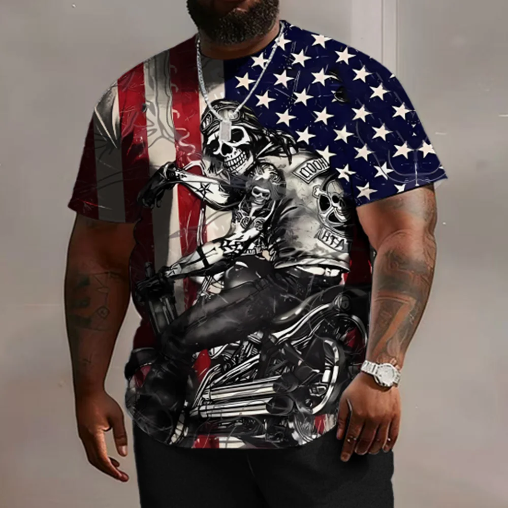 طقم S-9xl مقاس كبير للرجال بأكمام قصيرة: أنيق مستوحى من العلم - قطعتين مقاس كبير وطويل، قماش ناعم، مطبوعات علم أنيقة وبسيطة