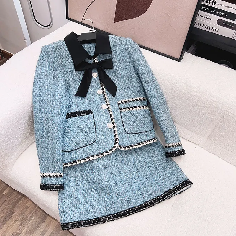 

New fashionable and elegant celebrity high-end temperament lapel single-breasted small fragrance jacket + slim skirt suit