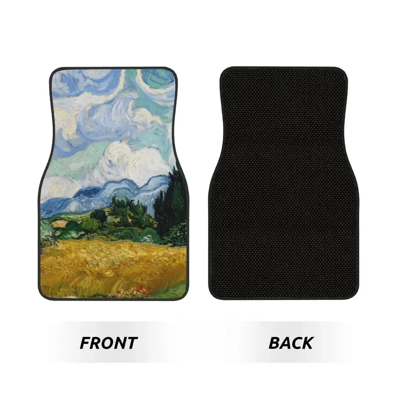 4PCS Crystal Velvet Car Floor Mats Wheat Field with Cypresses Car Vincent Van Gogh Universal Auto Front And Rear Foot Mats